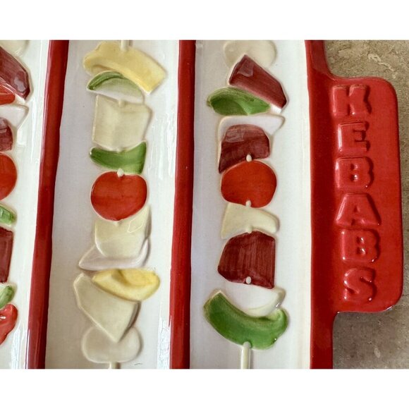 Grassland Roads Platter Party Shish Kebab Vintage 14” Ceramic Decor Red Grilling - Picture 3 of 10